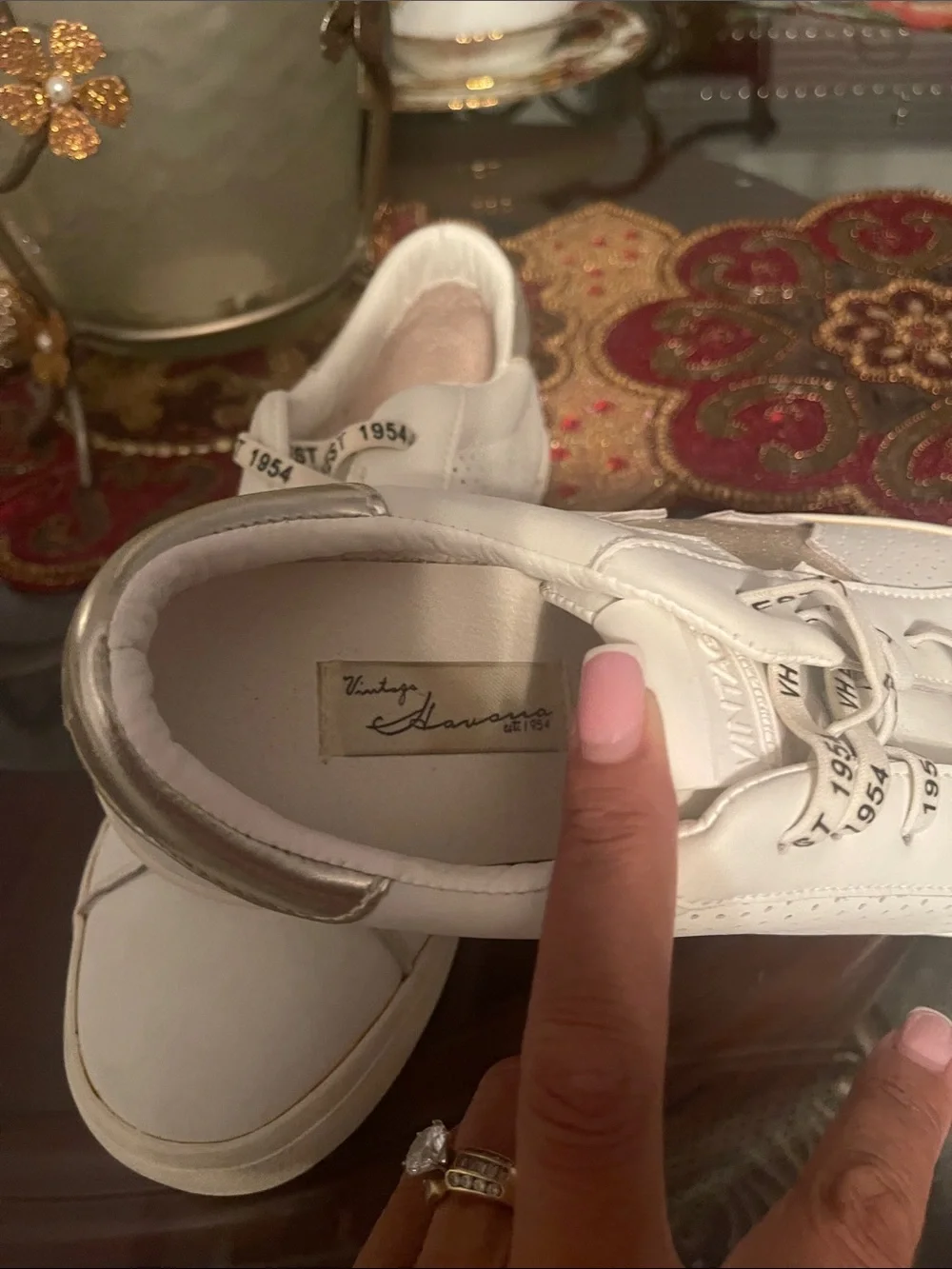 Vintage Havana White Sneakers with Metallic Silver Heel